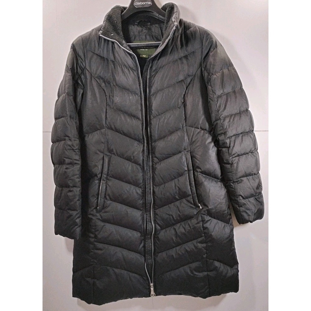 Eddie Bauer Puffer Jacket Womens Small Black Goose Down Knee Length EB550 READ